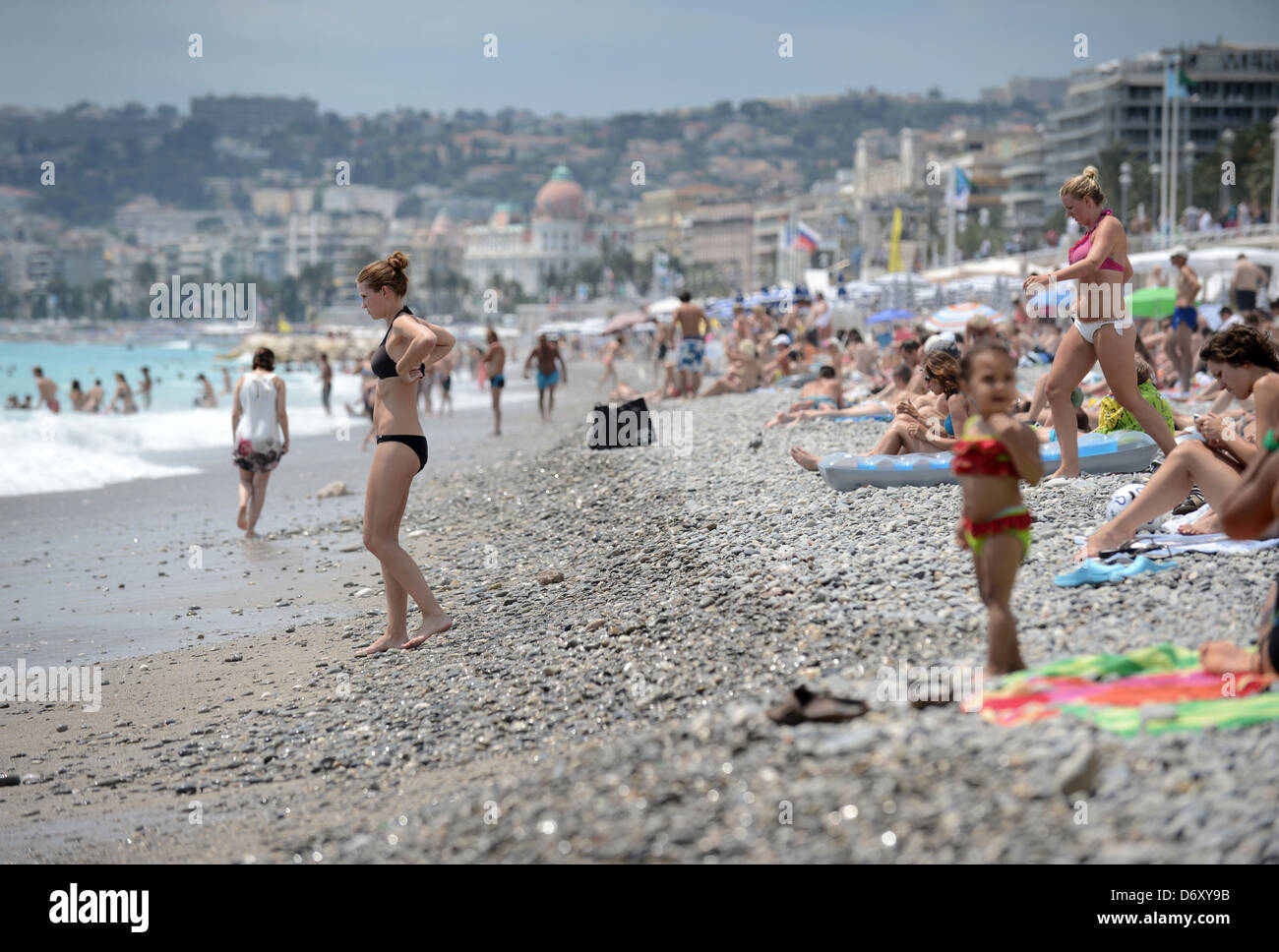Nice, France, vacationers at beach city of Nice Stock Photo