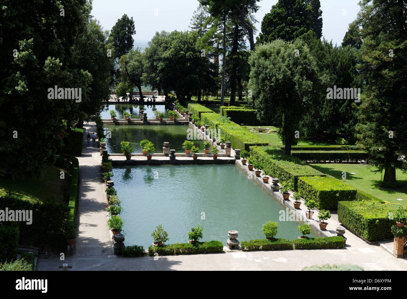 Villa d’Este. Tivoli. Italy. View of the magnificent landscaped and lush level gardens and fishponds at the Villa d Este in Tivo Stock Photo