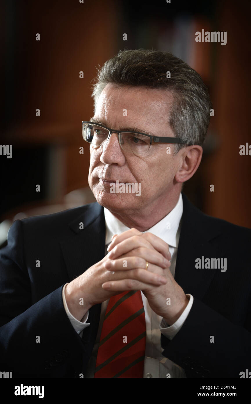 Berlin, Germany, Defense Minister Thomas de Maiziere, CDU, in an interview Stock Photo