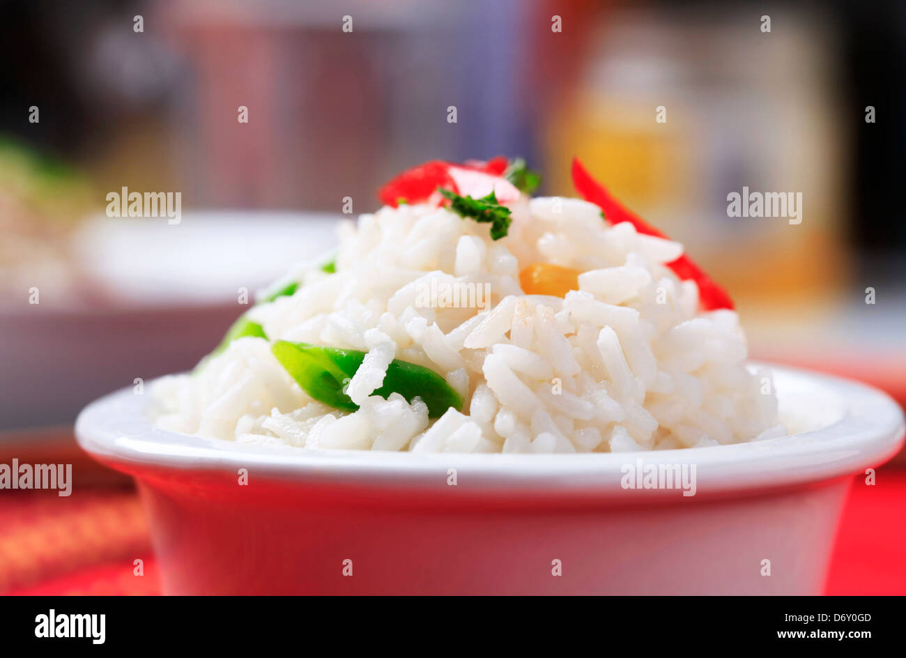 Bowl of white rice - detail Stock Photo