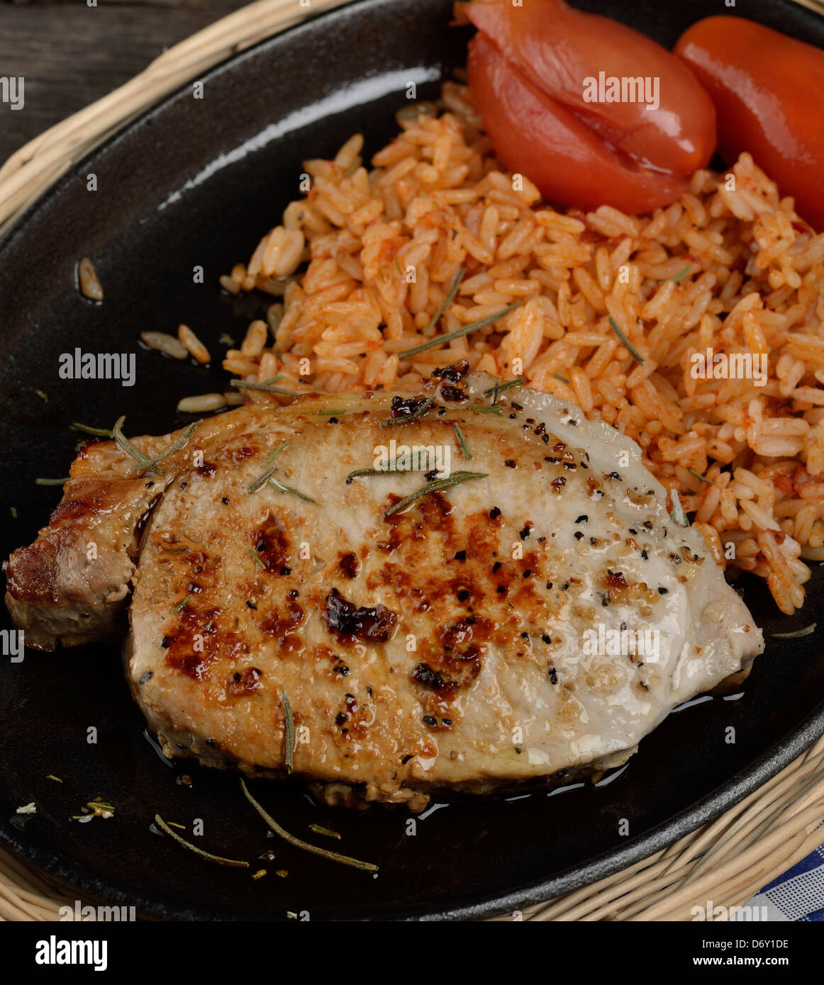 Pork Meat Rice Pork Meat With Rice In A Skillet Stock Photo - Alamy