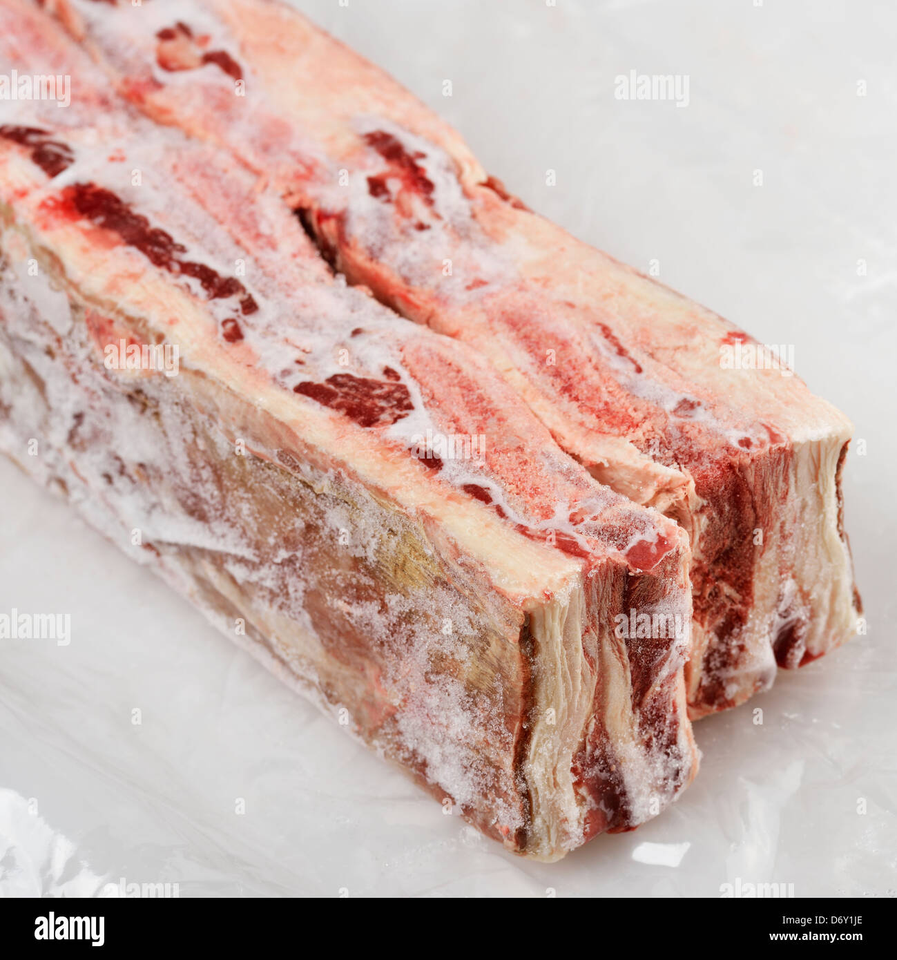 Frozen Beef Ribs On A Plastic Package Stock Photo
