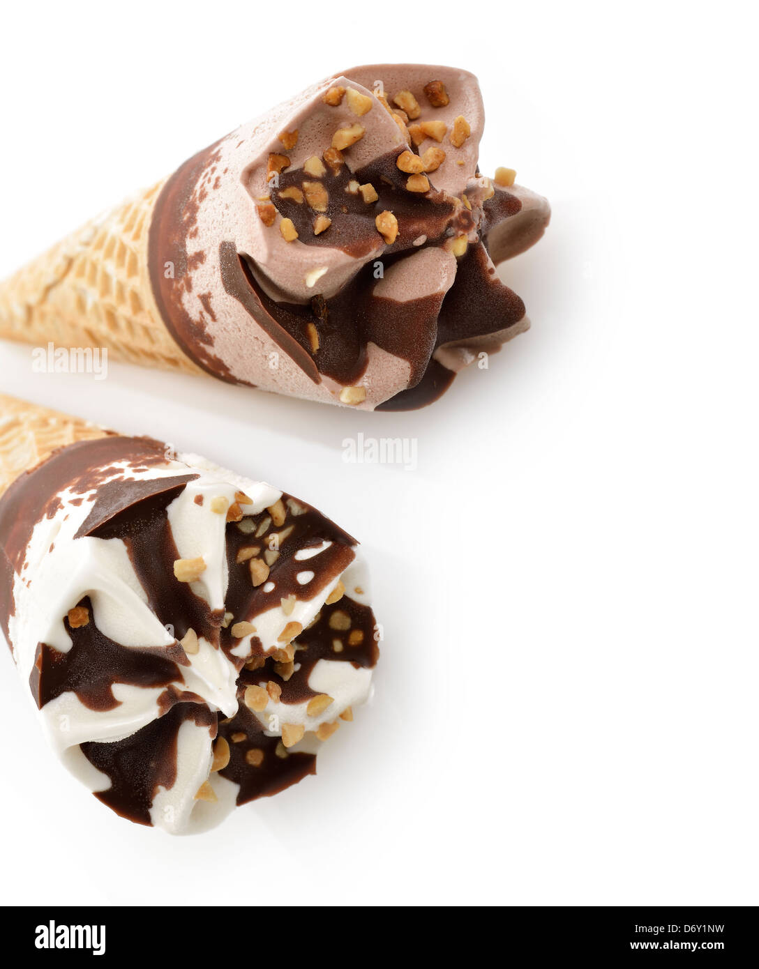 Chocolate And Vanilla Ice Cream Cones Stock Photo Alamy