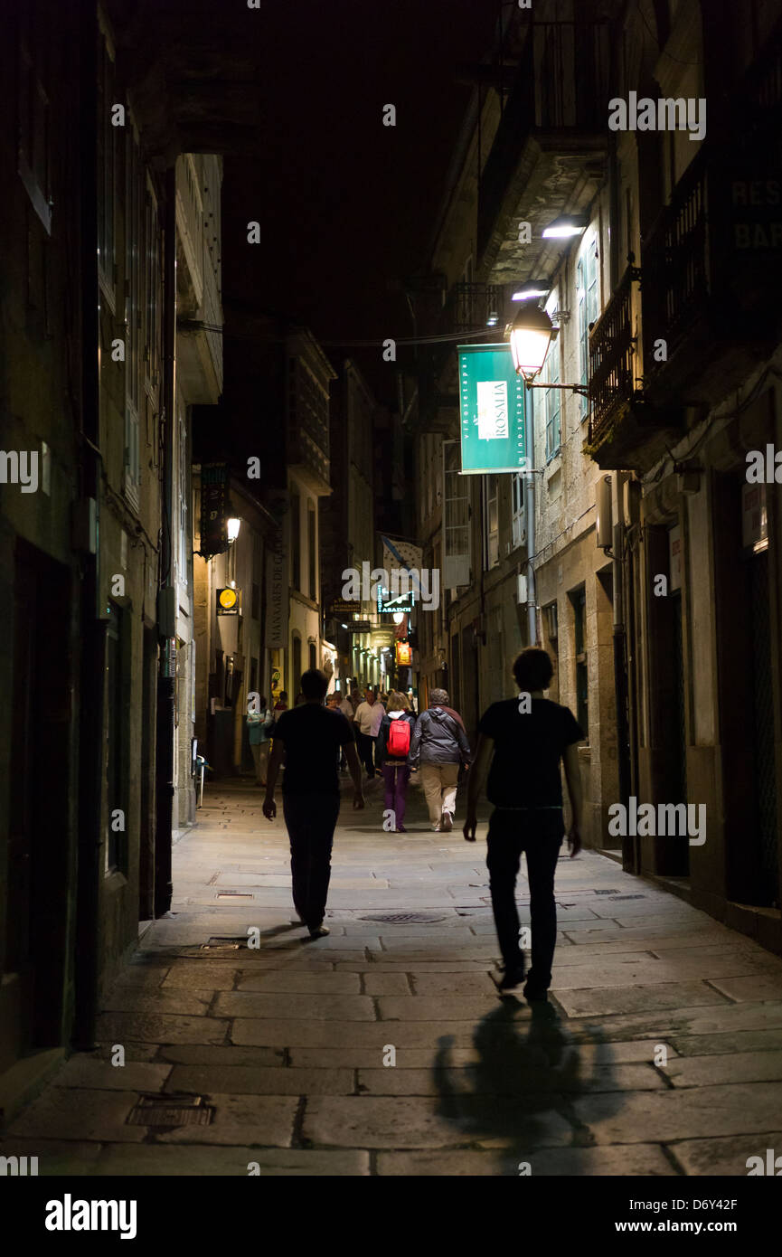 Nightlife in the streets of Santiago de Compostela in Galicia, Northern Spain Stock Photo