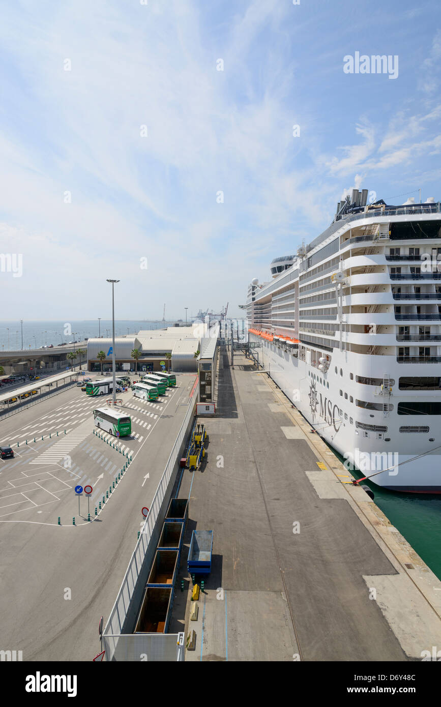 MSC Preziosa cruise at Barcelona port. Stock Photo