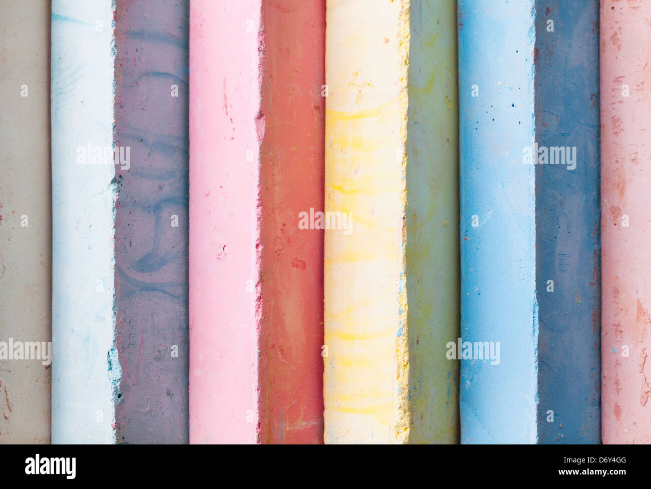 chalks pieces colorful row closeup Stock Photo