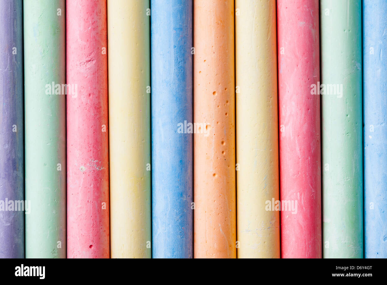 chalks pieces colorful row closeup Stock Photo
