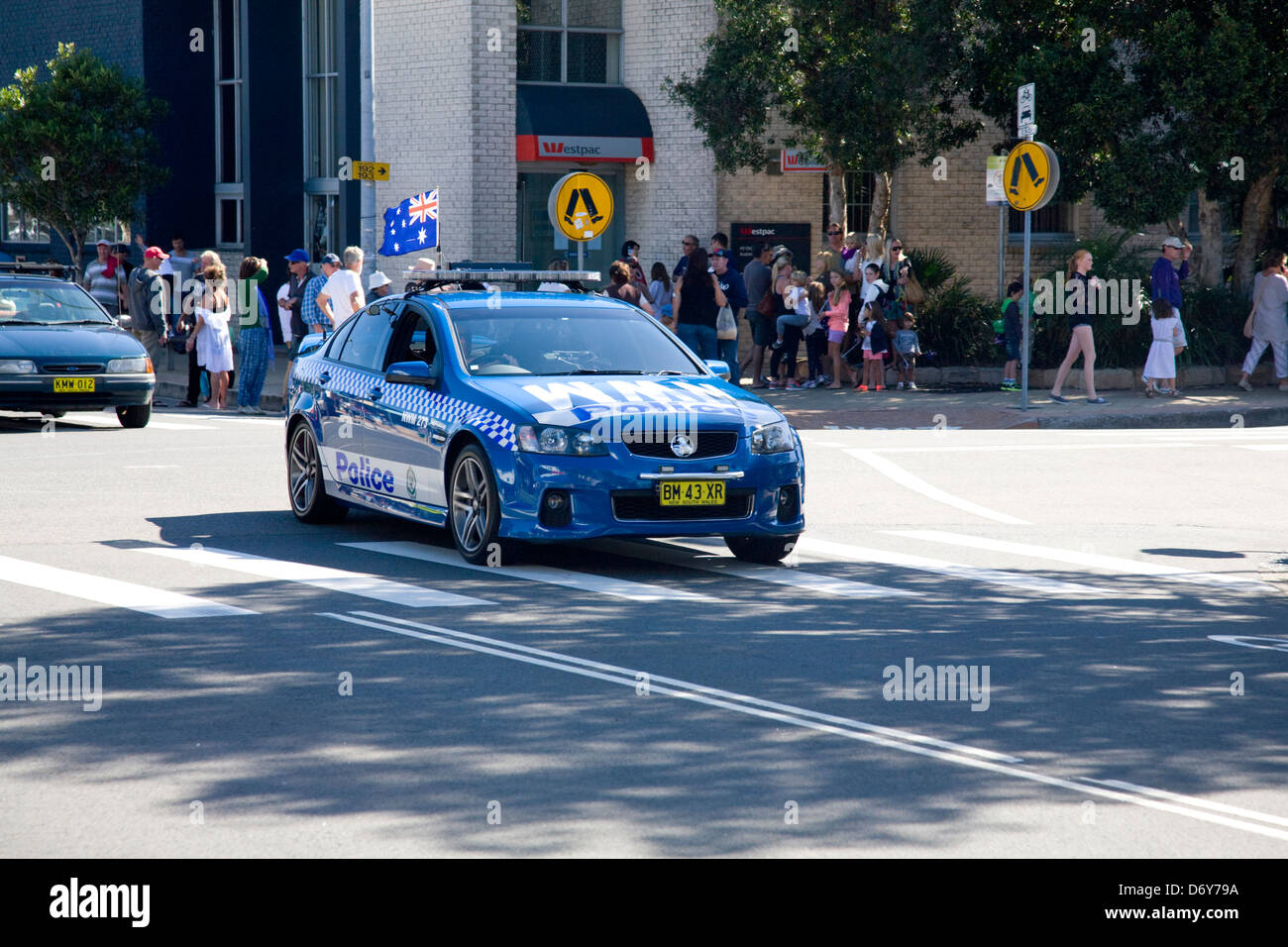 Sydney police officers in a Holden Commodore patrol car in Avalon,Sydney,Australia Stock Photo