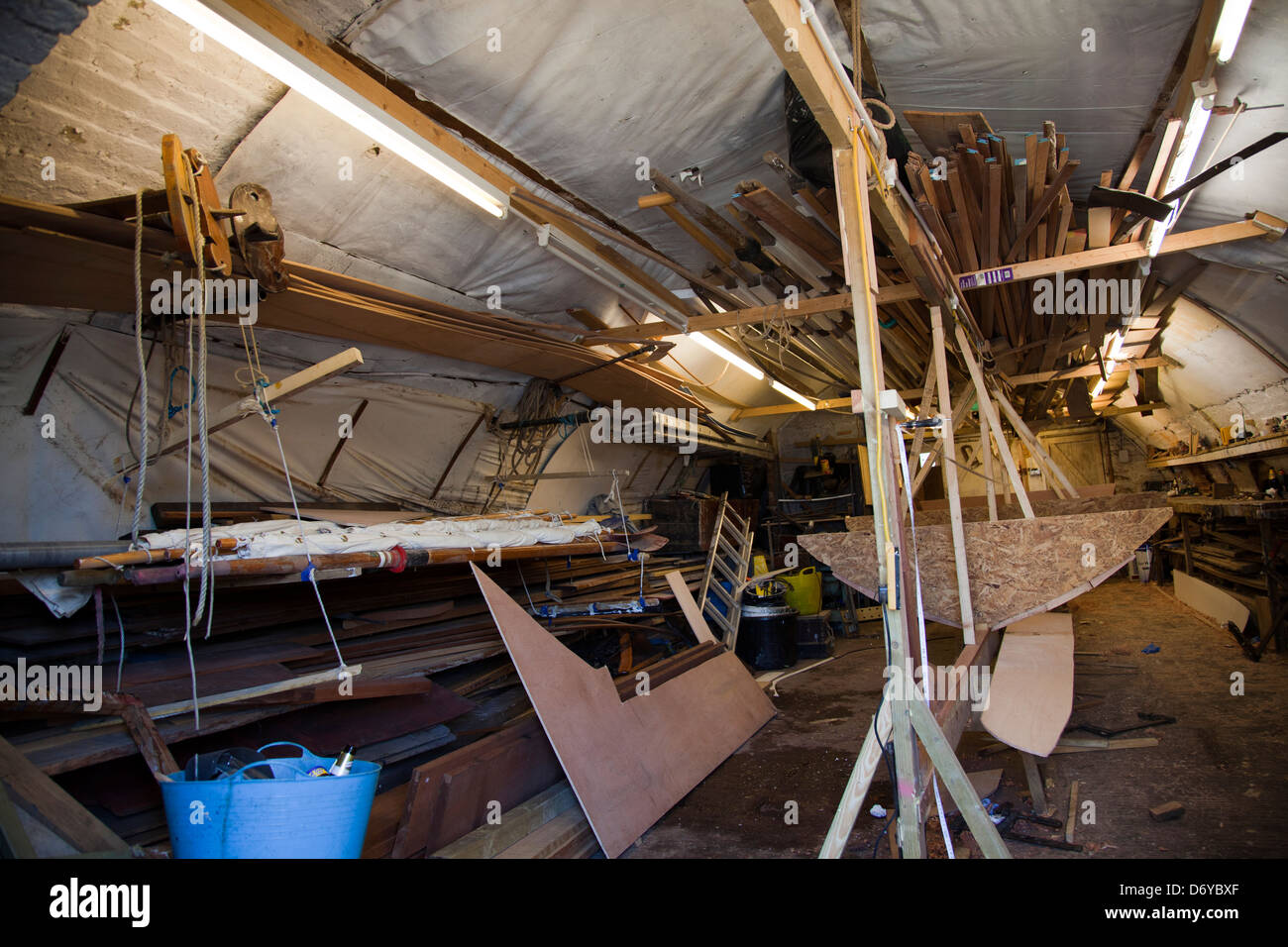 Richmond Bridge Boathouse Interior - Boat Building Workshop - London UK Stock Photo