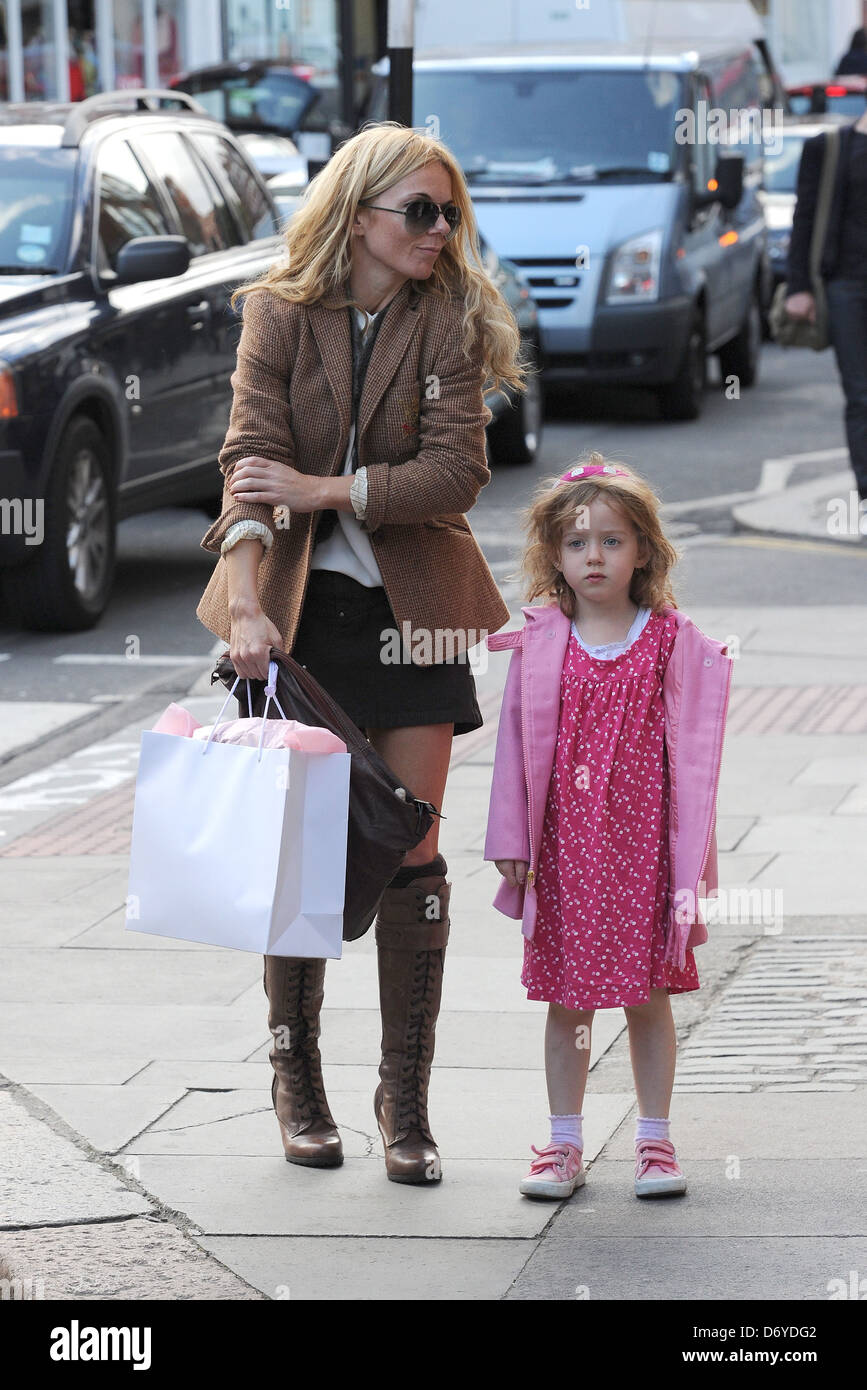 Geri Halliwell running errands in Hampstead with her daughter Bluebell