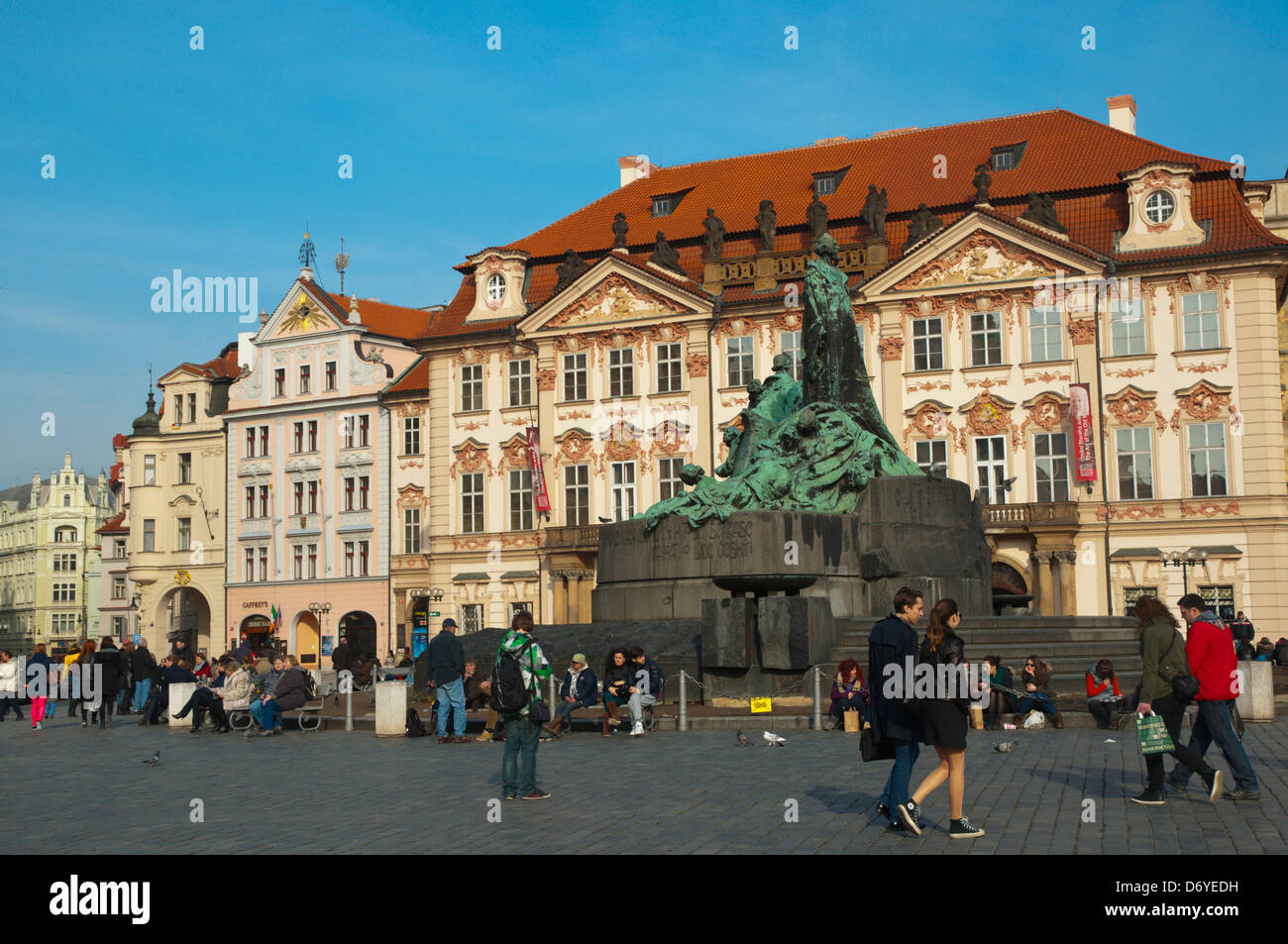 Old town square with Jan Hus monument Prague Czech Republic Europe Stock Photo