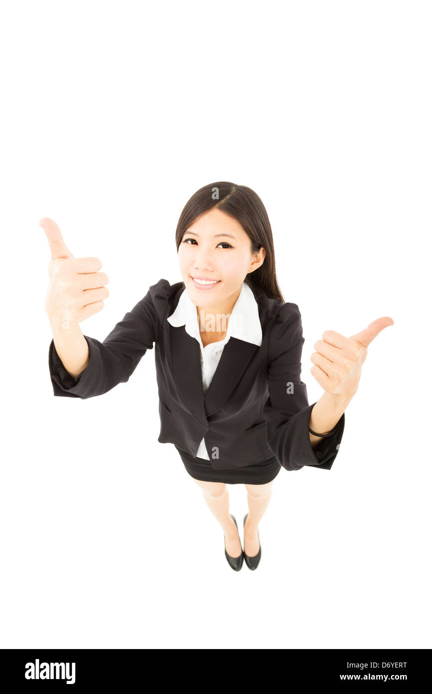 young happy business woman with thumb up Stock Photo