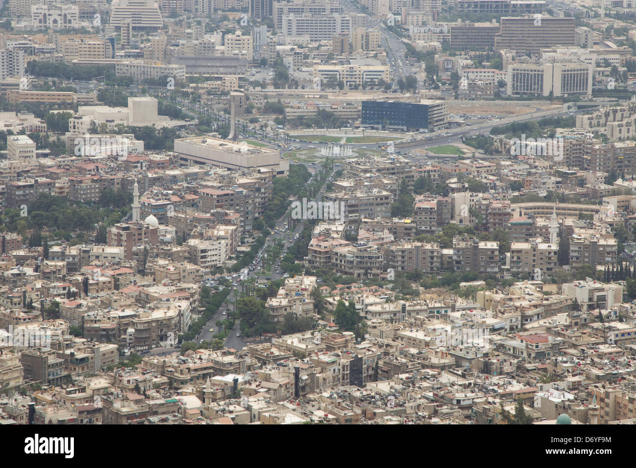 25th April 2013, Damascus, Syria - An aerial view of Damascus city before the Syrian uprising. It is unknown how much damage or destruction has occured in Damascus after the uprising started. Stock Photo