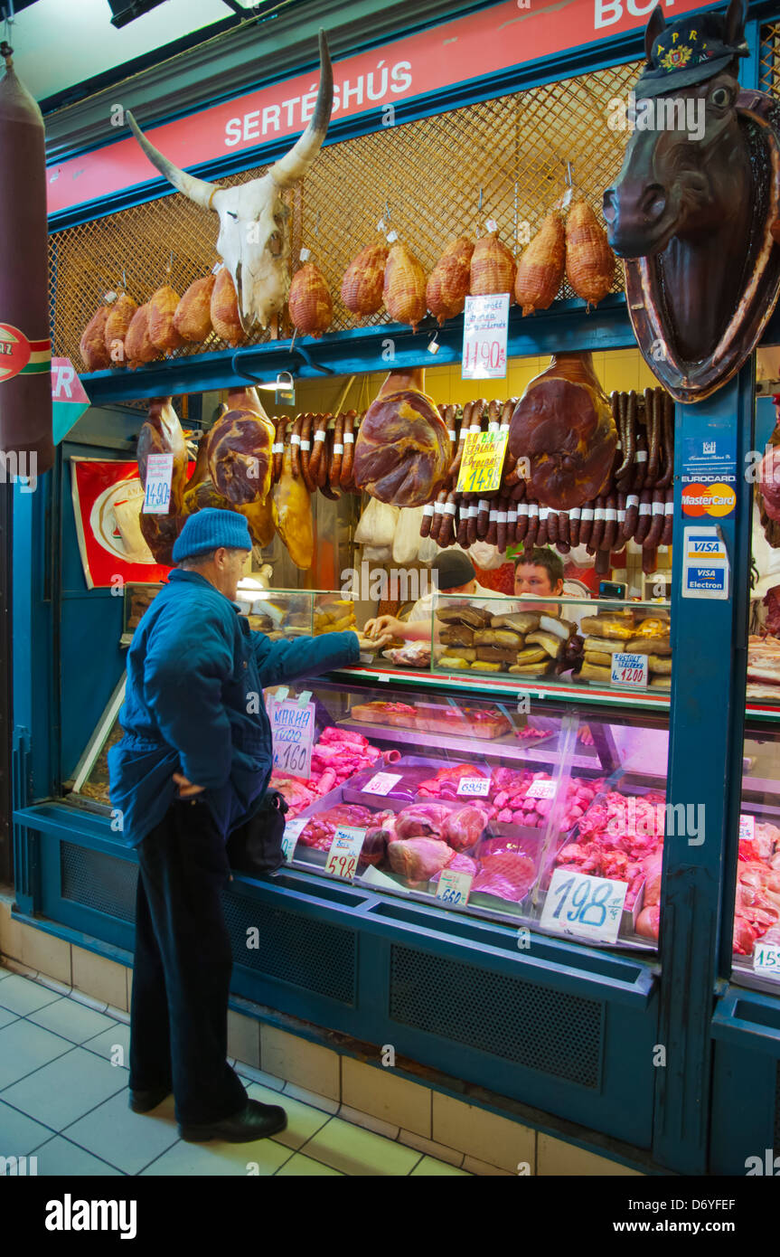 Meat stall Nagycsarnok the Great Market Hall central Budapest Hungary