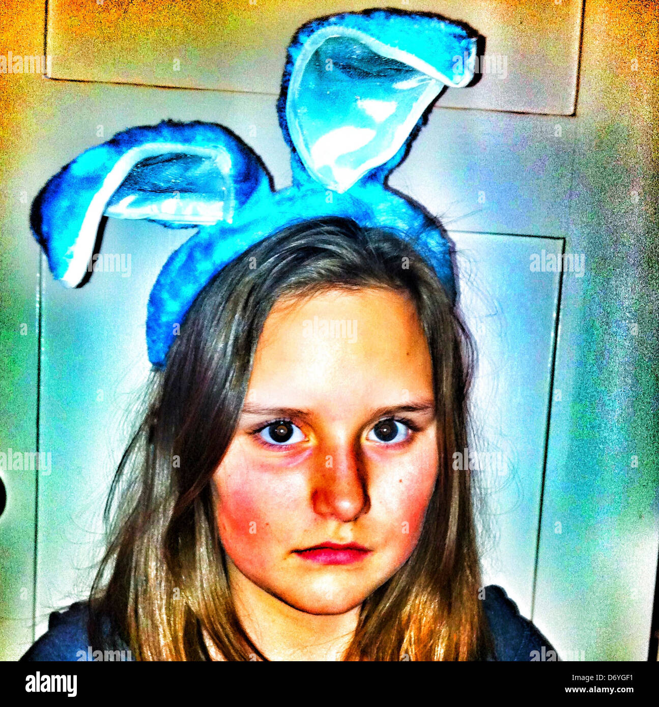 Caucasian girl in rabbit ears - Smartphone Captured Stock Image