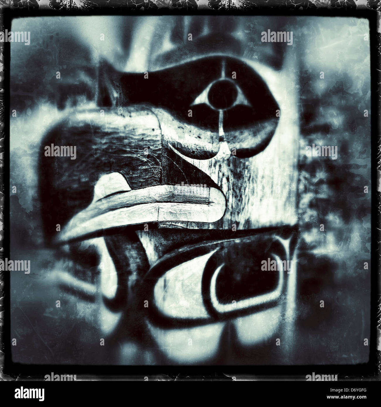 Close up of wooden totem pole - Smartphone Captured Stock Image