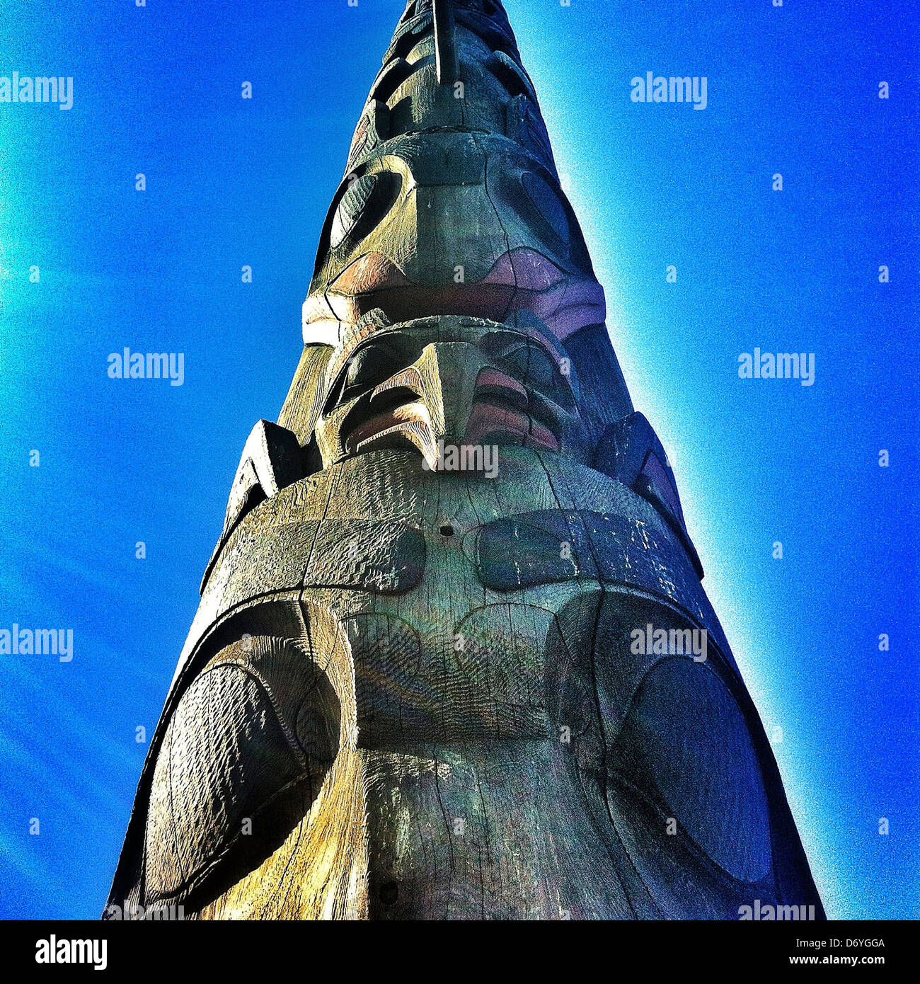Close up of wooden totem pole - Smartphone Captured Stock Image