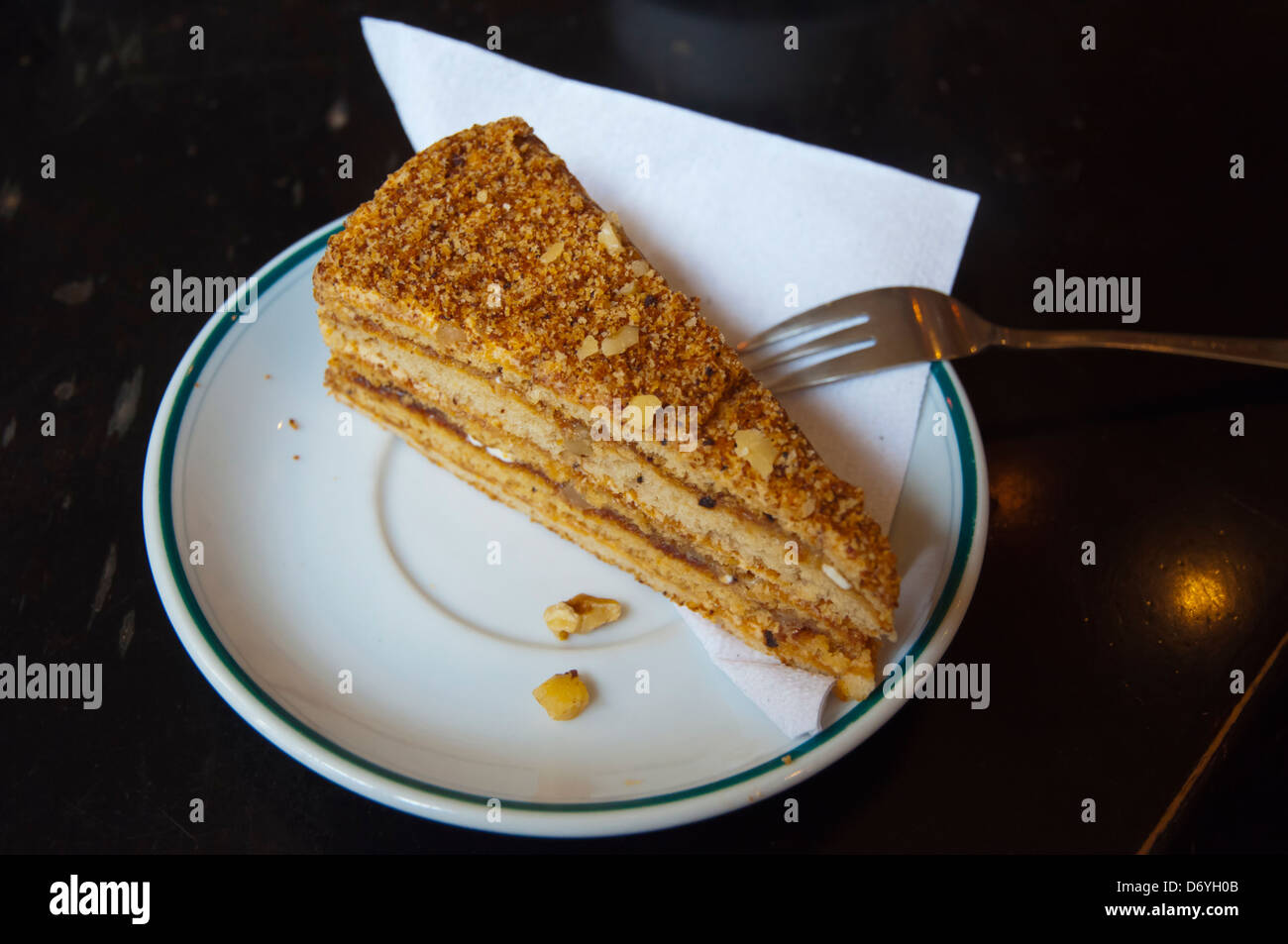 Medovnik the honey cake in a cafe Prague Czech Republic Europe Stock Photo