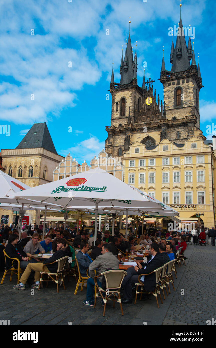 Cafe restaurant terraces old town square Prague Czech Republic Europe Stock Photo