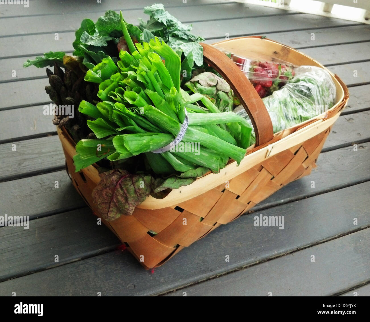 Fresh vegetables in basket on porch - Smartphone Captured Stock Image