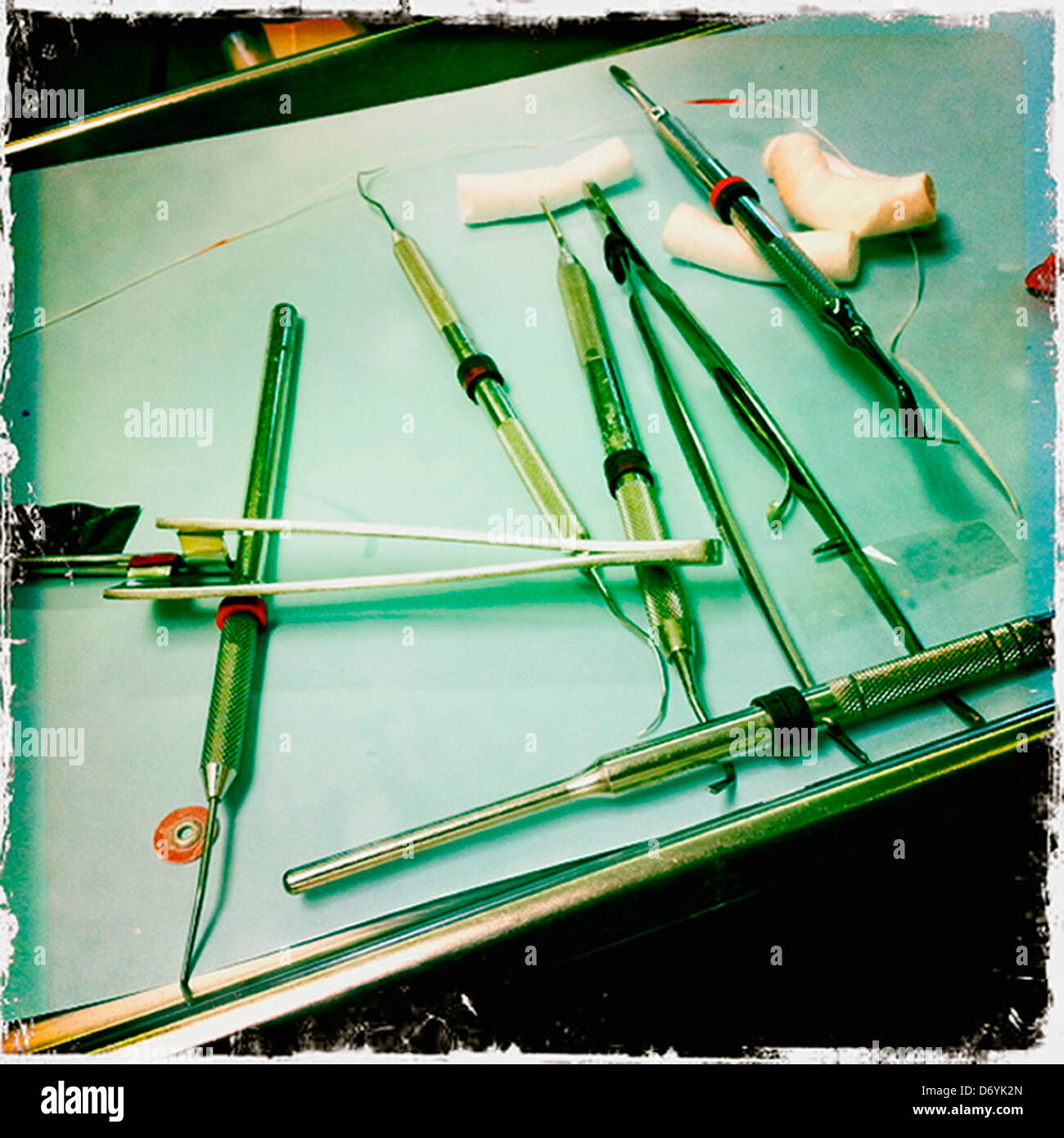 Close up of dental tools on tray - Smartphone Captured Stock Image