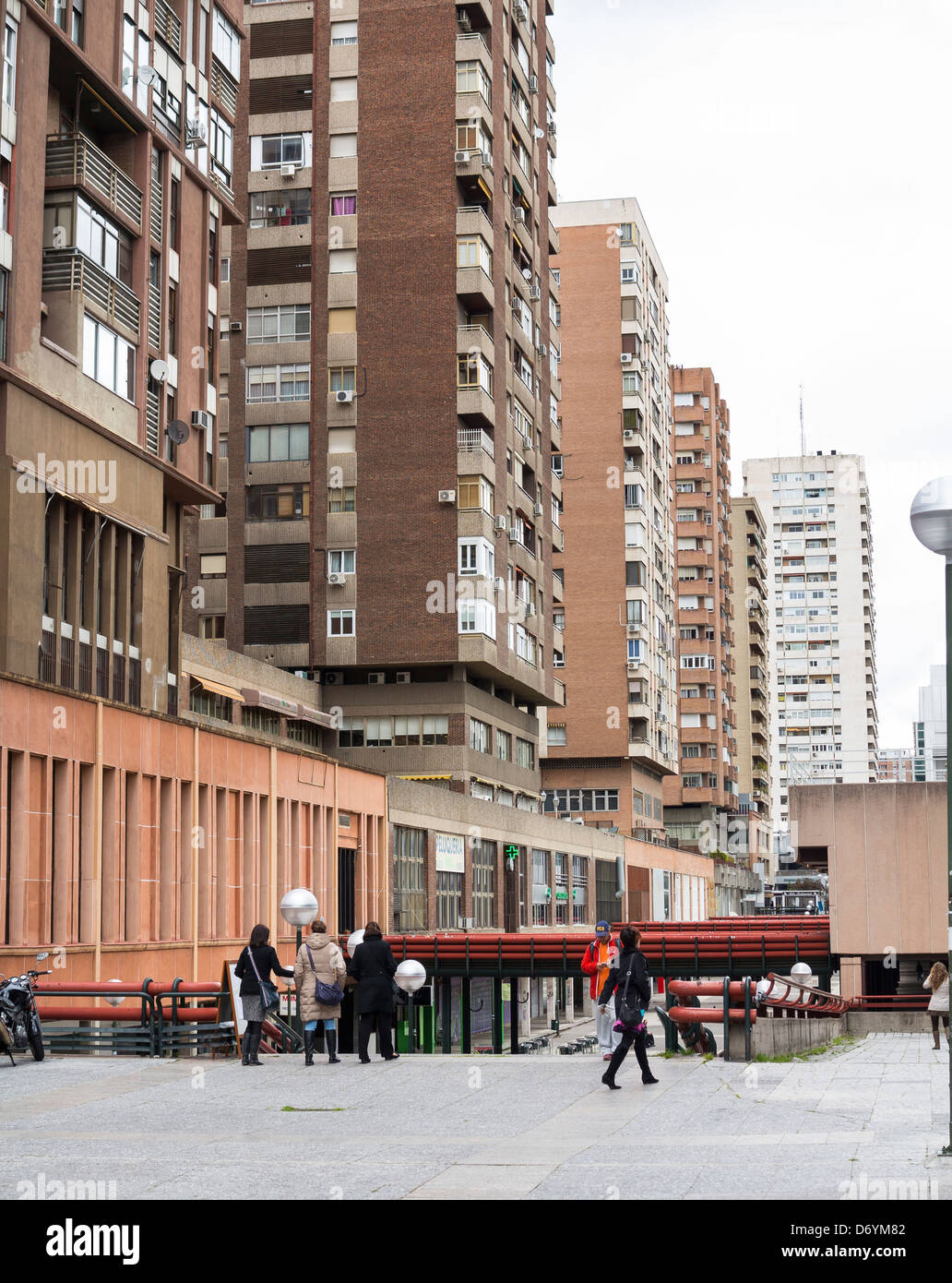 Rear aspect of apartment blocks on Calle de Orense, Madrid. High ...