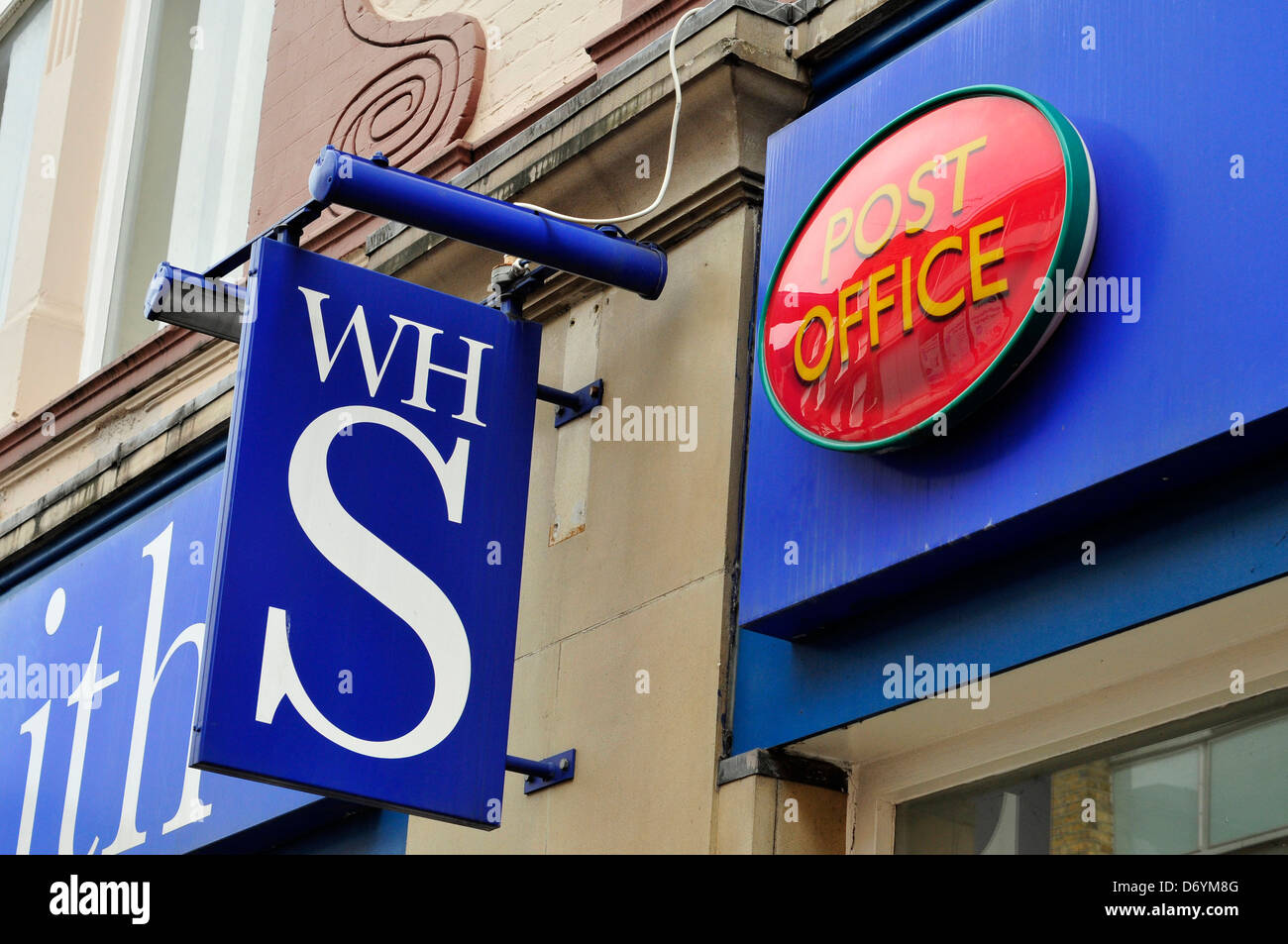 signage for W H Smith and post office in Richmond, London, UK Stock Photo