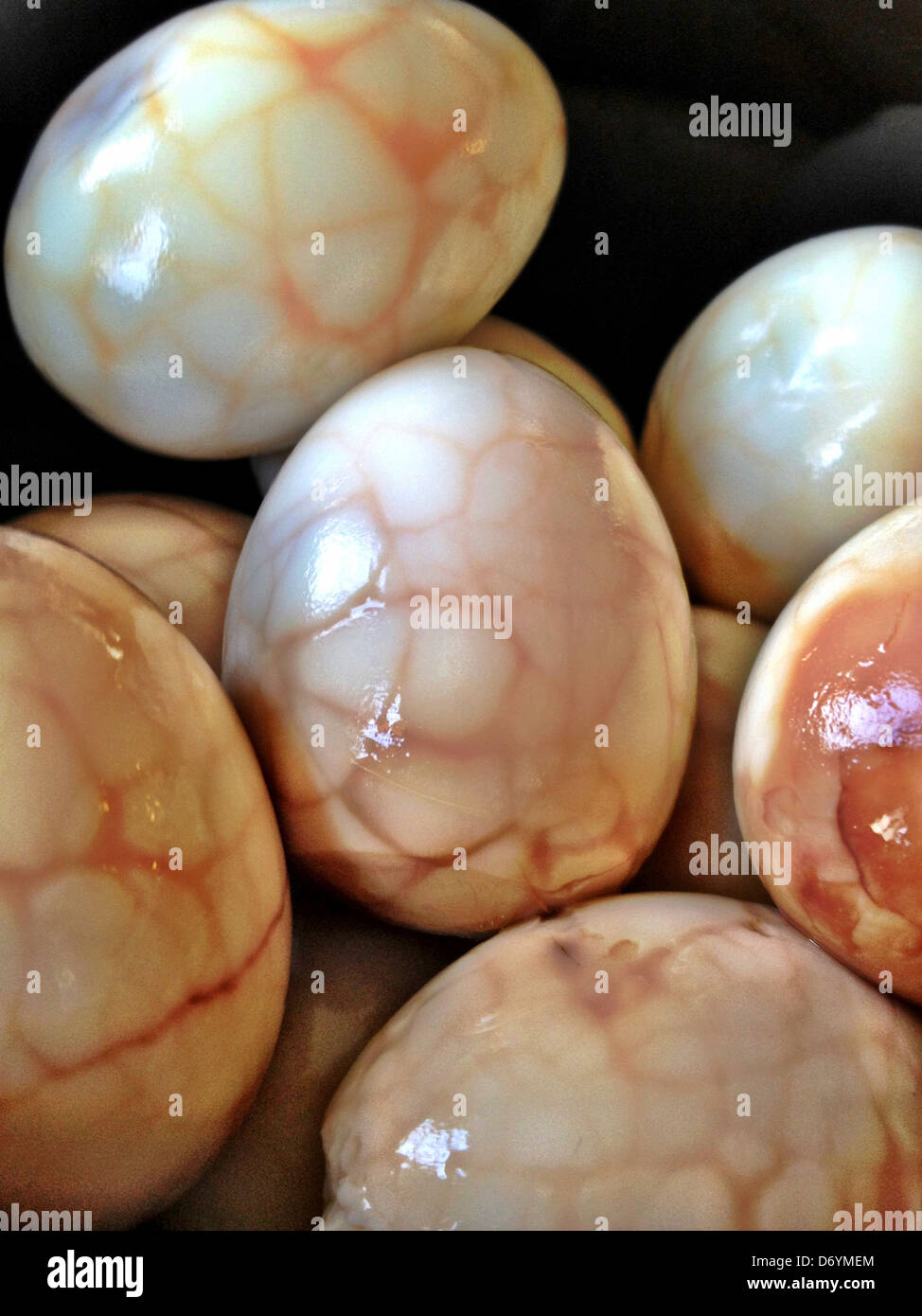 Close up of marinated hard boiled eggs - Smartphone Captured Stock Image