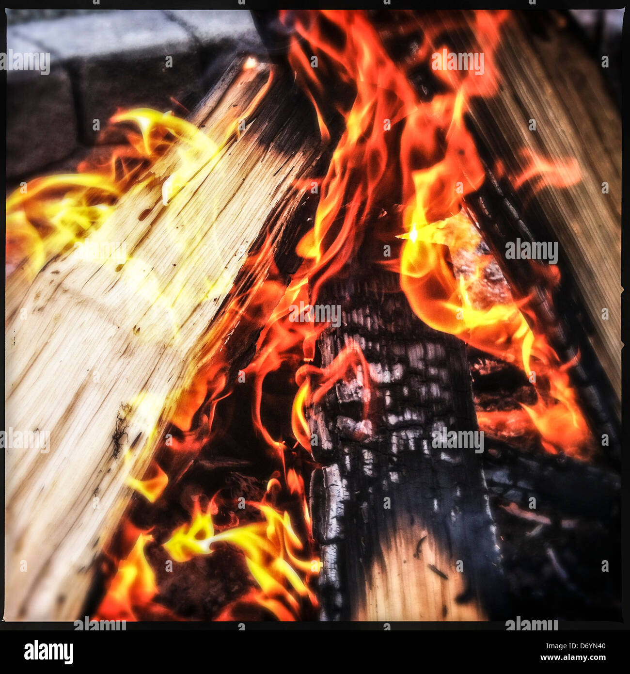 Fire blazing in pit - Smartphone Captured Stock Image
