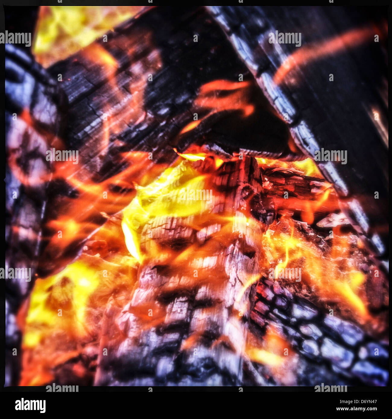 Close up of fire and logs - Smartphone Captured Stock Image