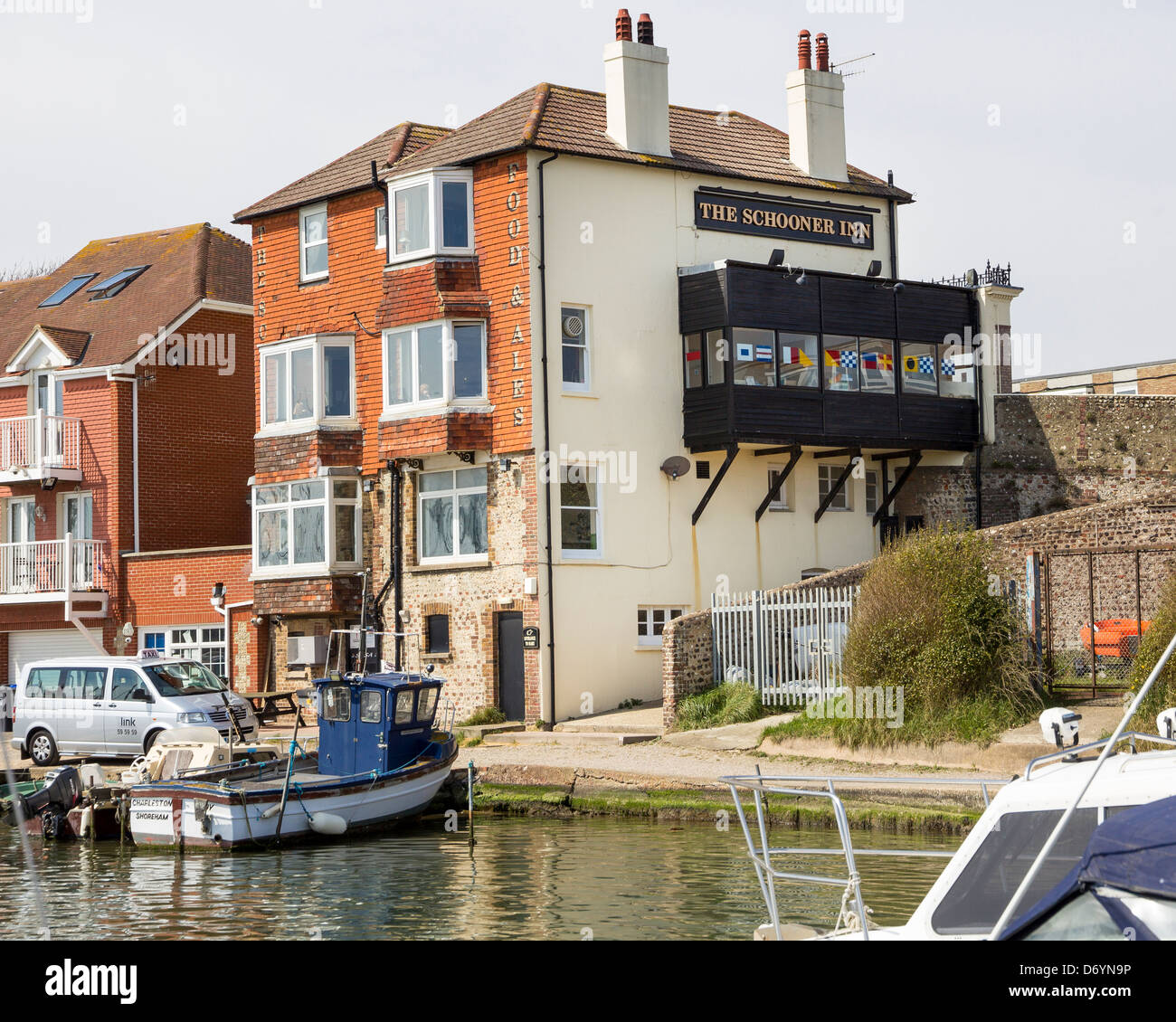 The Schooner Inn, overlooking a marina in Shoreham Harbour, Southwick