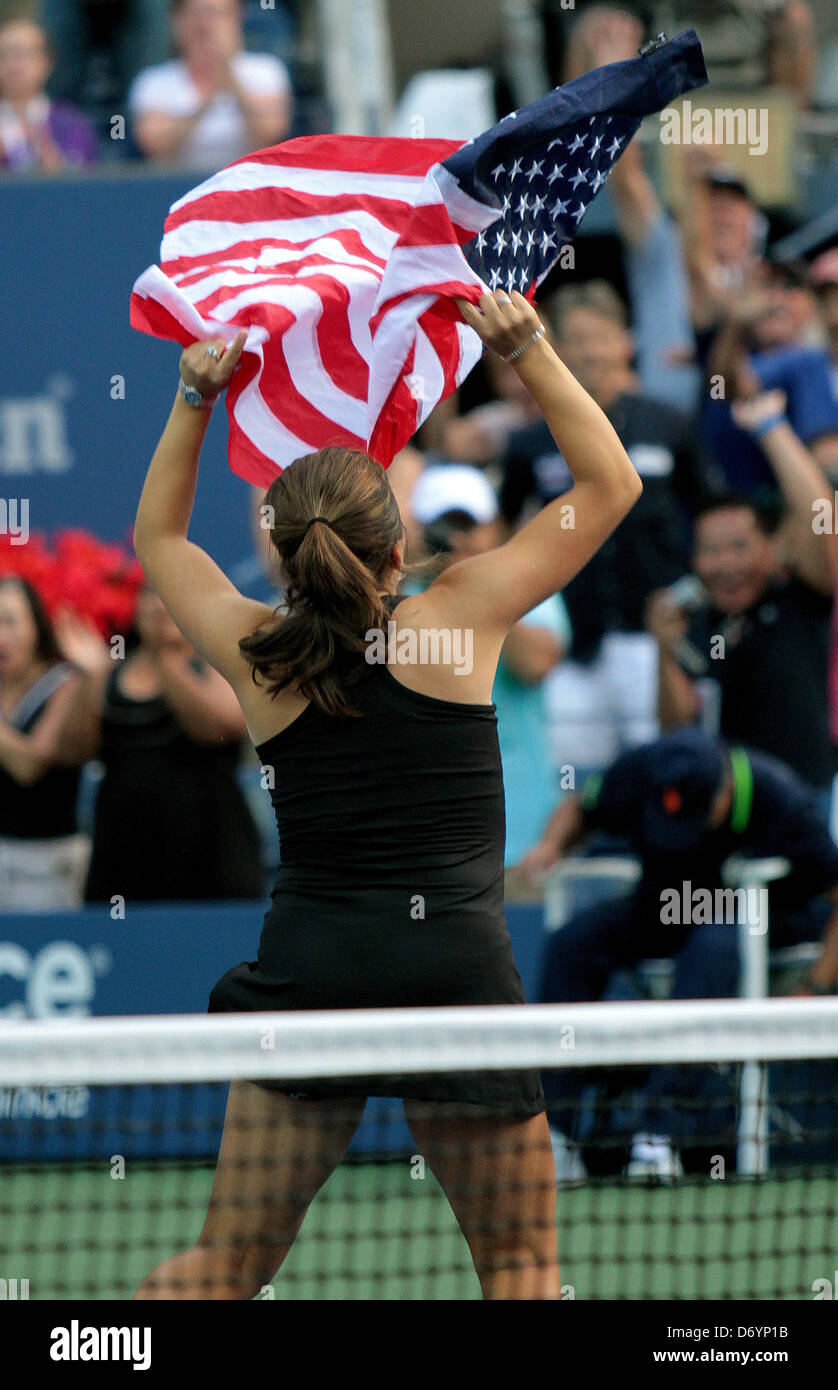 Irina Falconi, USA celebrates after winning her match against Dominika Cibulkova, Slovak, Wednesday August 31, 2011, on Day 3, Stock Photo