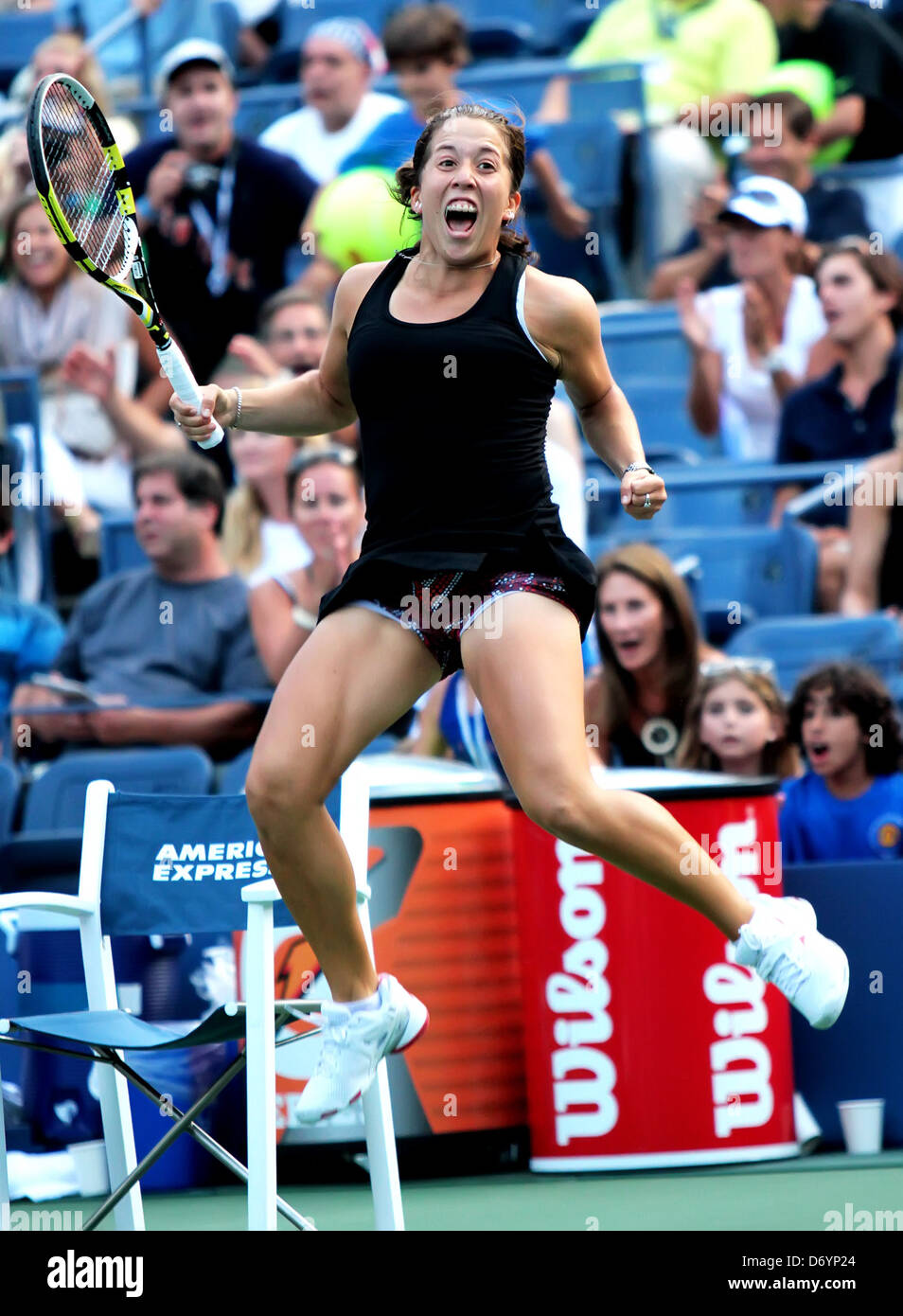 Irina Falconi, USA celebrates after winning her match against Dominika Cibulkova, Slovak, Wednesday August 31, 2011, on Day 3, Stock Photo