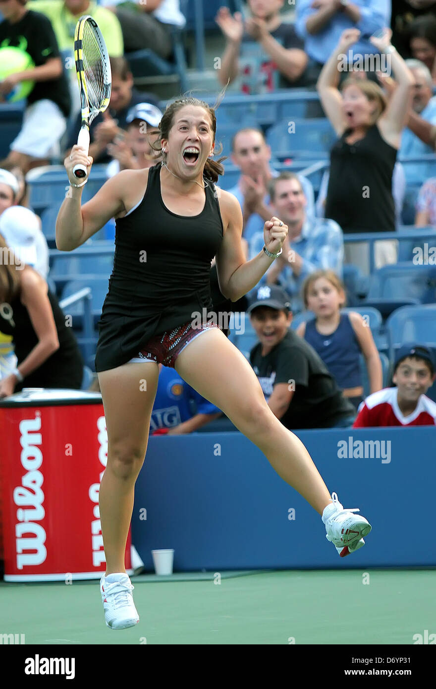 Irina Falconi, USA celebrates after winning her match against Dominika Cibulkova, Slovak, Wednesday August 31, 2011, on Day 3, Stock Photo