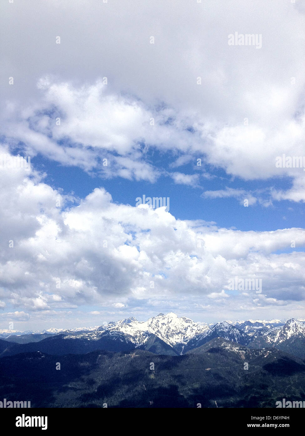 Clouds over snowy landscape, Seattle, Washington, United States - Smartphone Captured Stock Image