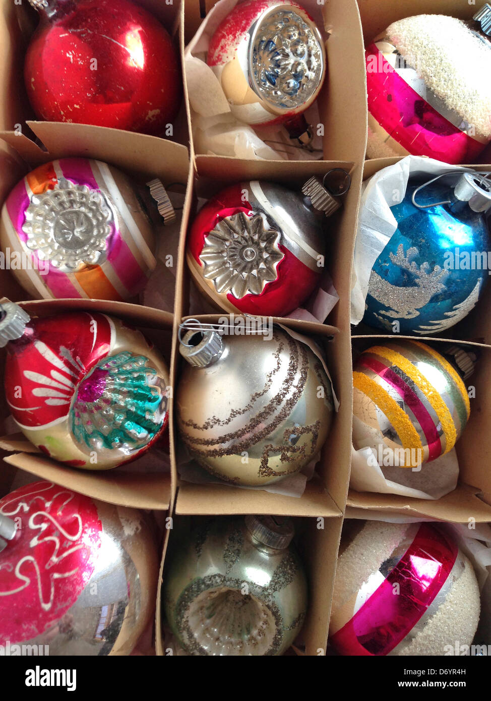 Box of Christmas ornaments - Smartphone Captured Stock Image