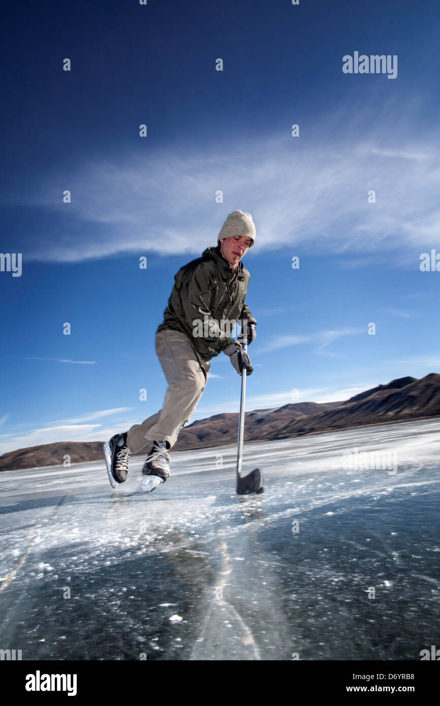 USA, Colorado, Blue Mesa Reservoir, Ice skating Stock Photo Alamy