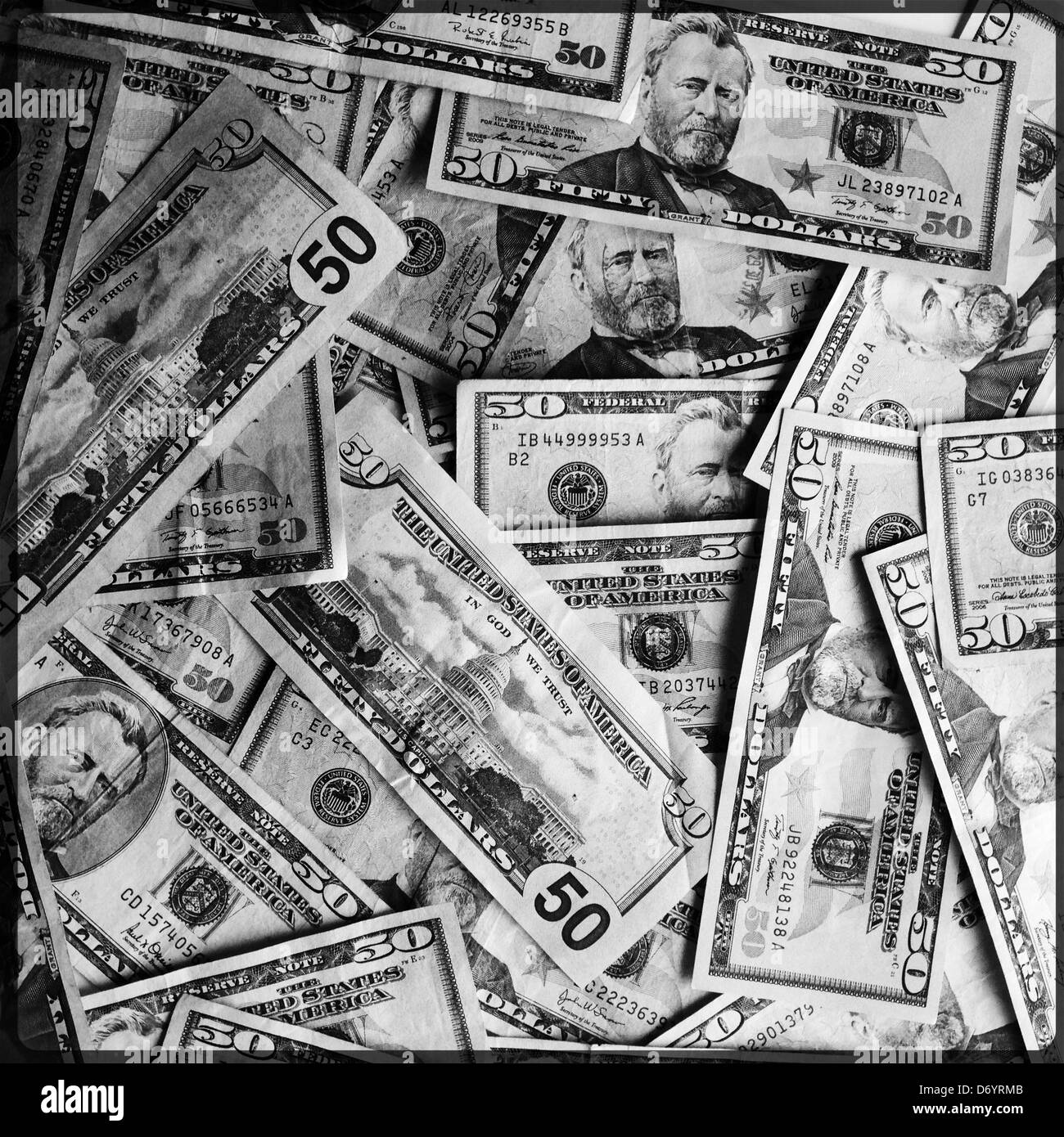 Pile of 50 dollar bills - Smartphone Captured Stock Image