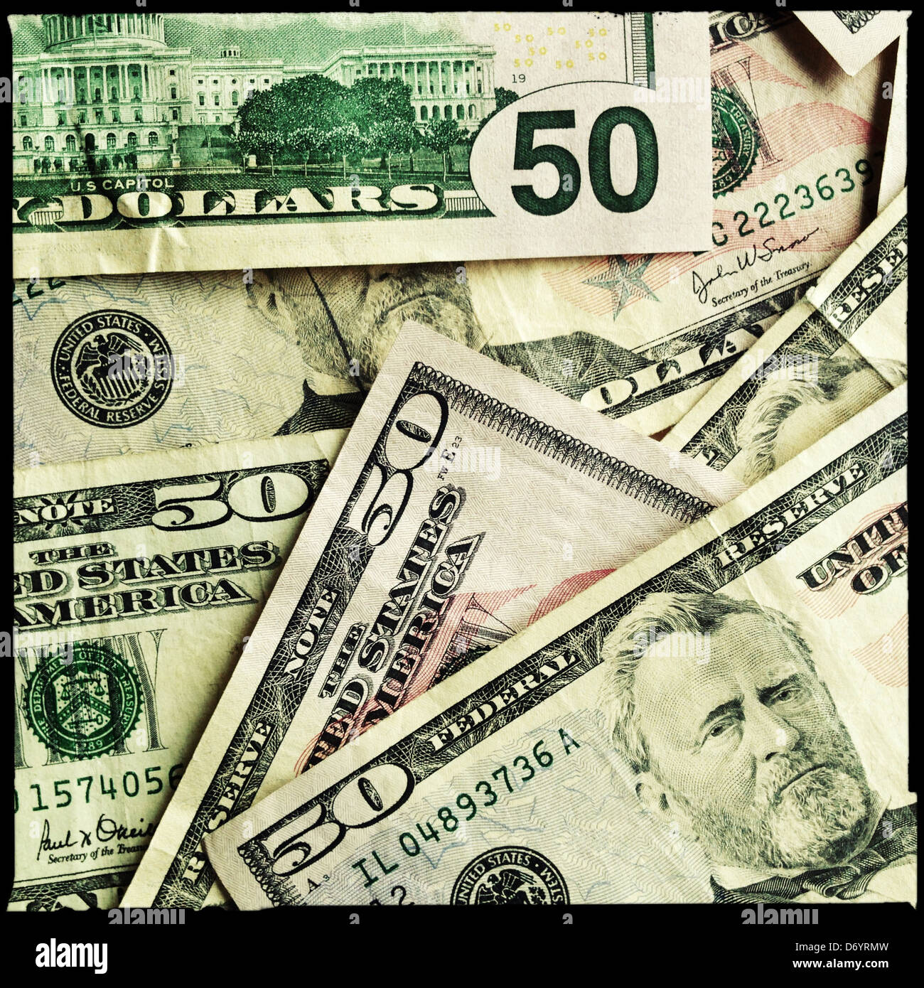 Pile of 50 dollar bills - Smartphone Captured Stock Image