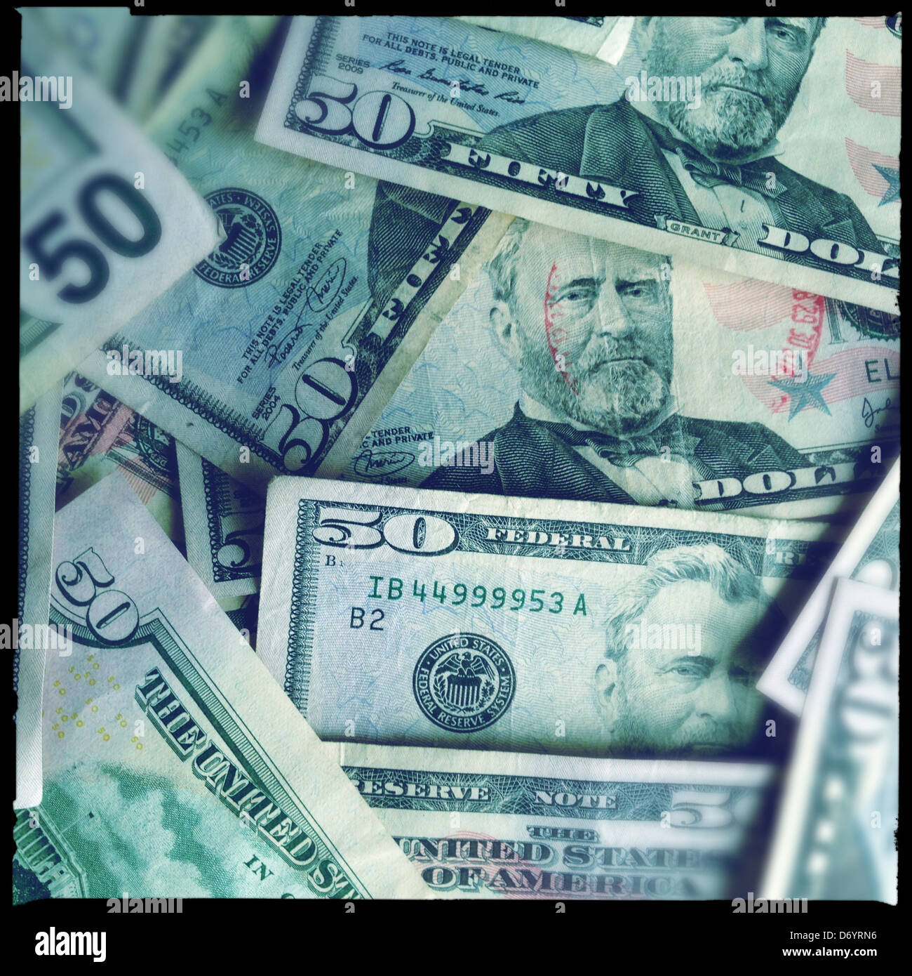 Pile of 50 dollar bills - Smartphone Captured Stock Image