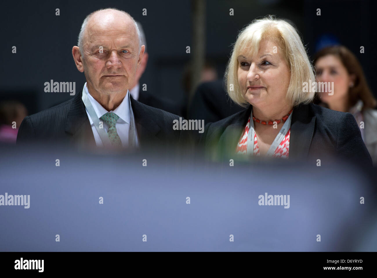 Volkswagen chairman of the supervisory board Ferdinand Piech and his wife and supervisory board member Ursula Piech attend the VW general meeting in Hanover, Germany, 25 April 2013. Photo: JULIAN STRATENSCHULTE Stock Photo