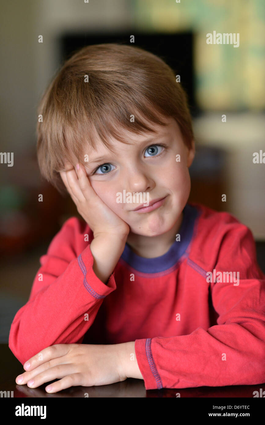 A Portrait Of A Smiling Five Year Old Boy With Brown Blond Hair