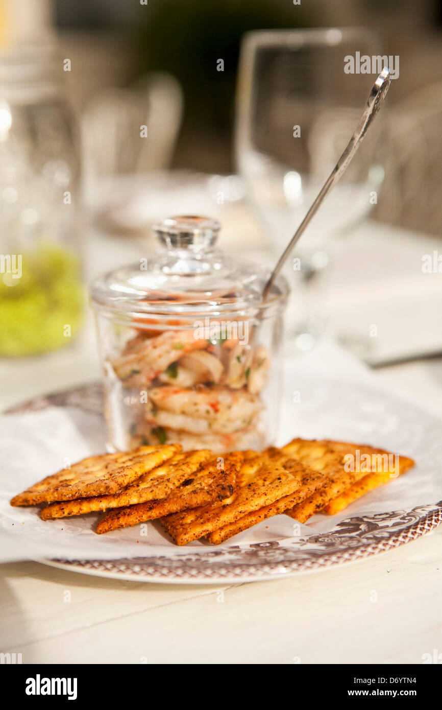 Southern style shrimp cocktail with crackers Stock Photo Alamy