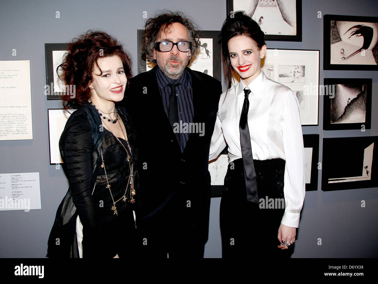 Helena Bonham Carter, Tim Burton and Eva Green at the opening of the new Tim  Burton Exhibition at the Cinematheque francaise - Cinema Museum in Paris,  France on March 3, 2012. The
