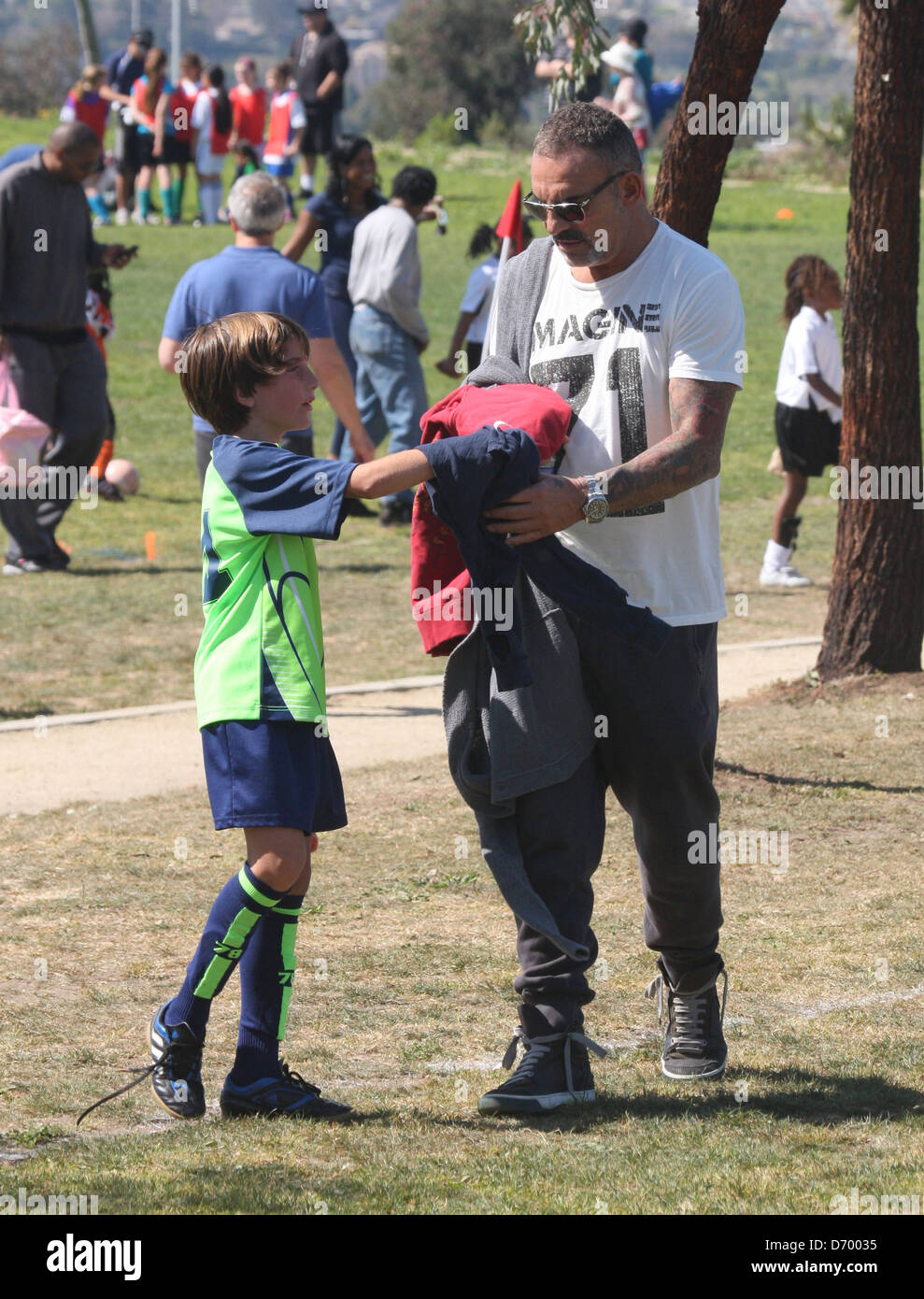 Christian Audigier with his son Dylan after a local soccer game in Los Angeles Los Angeles, California, USA - 03.03.12 Stock Photo