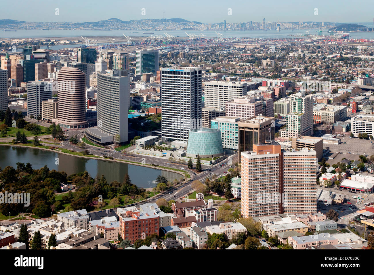 Aerial Of Downtown Oakland, California With Lake Merritt In The ...