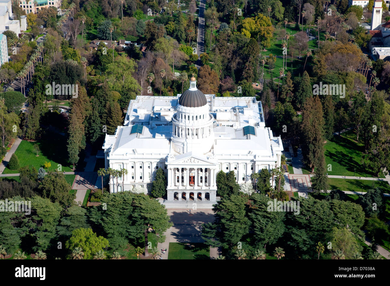 Aerial of the State Capitol Building in Sacramento, California Stock