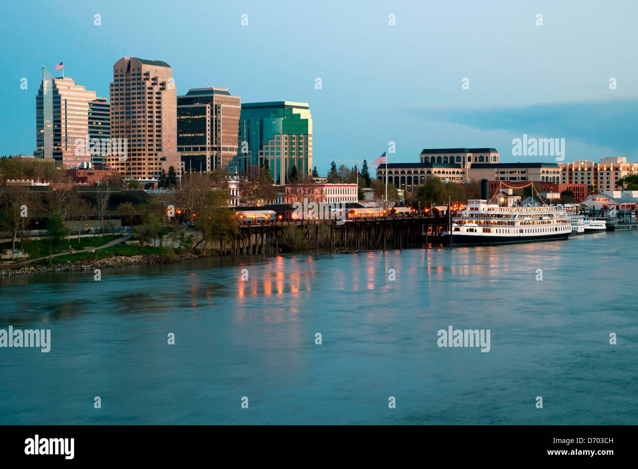 Downtown Sacramento, California Skyline from the Sacramento River Stock Photo