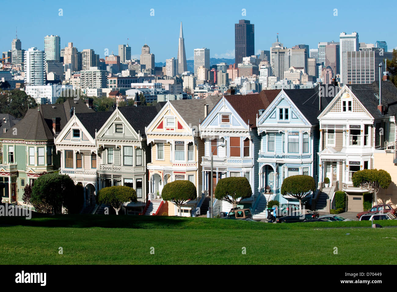 Historic Victorian Houses aka Painted Ladies or Seven Sisters of Alamo Square in Francisco, CA Stock Photo