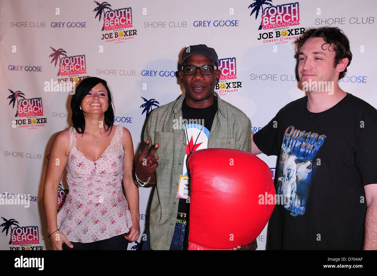 Renee Gauthier, Brian Babylon and Dan Soder The Shaquille O'Neal All-Star Comedy Jam afterparty at Shore Club Miami Beach, Stock Photo